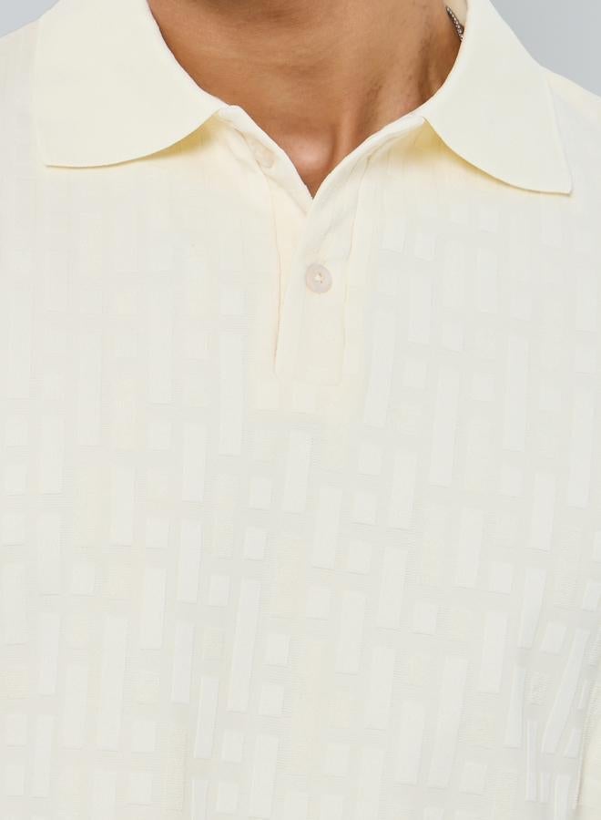 Styli Men Beige Textured Knit Polo - Image 3